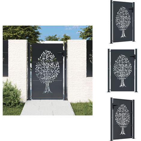 Gartentor Anthrazit 105x130 cm Stahl Baum-Design - Gartentor - Metalltor - Stahltür - Zaun - Einfahrtstor (1/5)