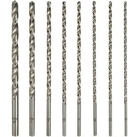 Jeu de 8 forets extra longs de 200 mm, en acier rapide, à queue droite, de diamètres 4 mm, 4,2 mm, 4,5 mm, 5 mm, 5,2 mm, 6 mm, 8 mm et 10 mm. Outil de perçage pour le bois.