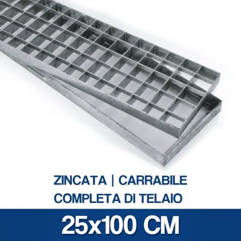 GRIGLIA ZINCATA CARRABILE CON TELAIO VARIE MISURE (16963V) 25x100 CM (16965)