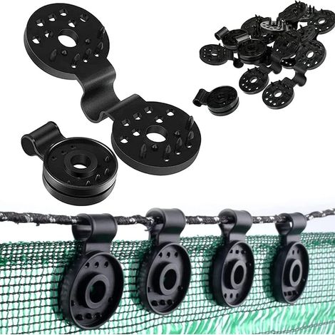 50 clips spéciaux avec œillet, clips de fixation pour filet d'ombrage, noirs, pour voile d'ombrage, filet anti-oiseaux, filet de jardin (1/5)