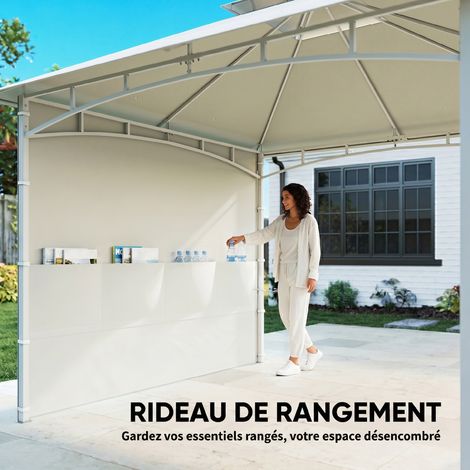 Tonnelle de jardin en métal 3x3m avec rideaux, poches de rangement et crochet de plafond, blanc crème (1/5)