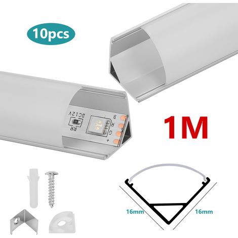 Wolketon 10x1M Profilé Alluminio LED Angolo Anodizzato Diffusore laiteux pour Ruban Bande LED Couvercle Blanc Opaque Forme en V