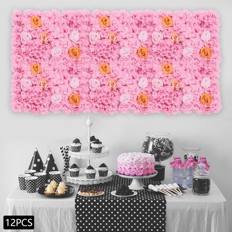 12PCS faux mur de fleurs, décor de fond de mur de fleurs romantique, panneau de mur de fleur de rose de soie, décoration de la route principale du propriétaire du lieu de photographie de mariage (Rose