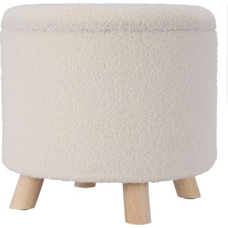 Puf Teddy con espacio de almacenamiento, blanco, 37x37x40 (1/3)