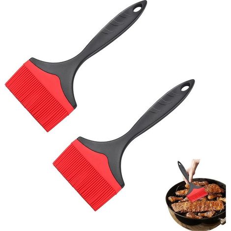 2 Pièces Pinceau à Badigeonner Extra Large en Silicone, 2510cm Largeur Pinceau Cuisine Silicone,Pinceau Patisserie, Pinceau à Huile Résistant à la Chaleur pour Cuire,Griller (Rouge) (1/5)