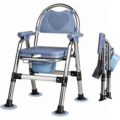 Chaise percée pliante pour adultes – Siège de toilette réglable en hauteur avec assise rembourrée, charge maximale 200 kg, avec porte-papier, pour aînés, handicapés, femmes enceintes et blessés (1/5)