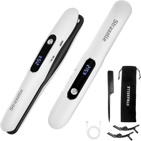 2 en 1 Mini Lisseur Sans Fil de Voyage, 175°C-215°C Fer à Lisser et Boucleur Sans Fil, 5000mAh Rechargeable Lisseur Cheveux avec écran LED, Chauffe Rapide pour Femmes et Hommes (Blanc) (1/5)