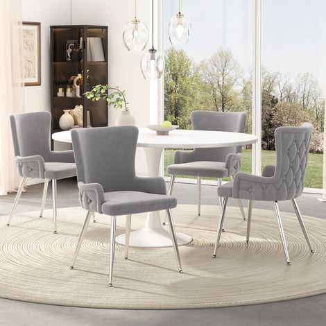 Pour repas et détente, lot de 4 chaises en velours faciles à monter avec pieds en métal gris (1/5)