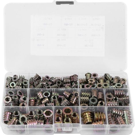 Lot de 230 écrous en alliage de zinc M4/M5/M6/M8/M10 avec hexagone intérieur et insert fileté, adaptés au mobilier en bois - JBMEDIA (1/4)