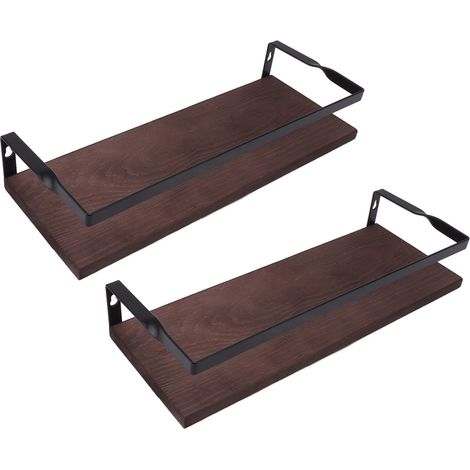Set aus 2 schwebenden Wandregalen, einfache Aufbewahrung, dunkelbraun (1/5)