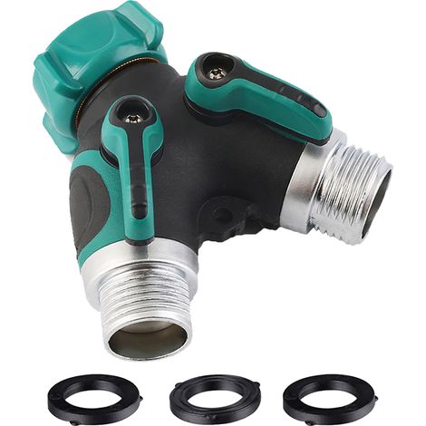 Répartiteur d'eau 2 voies en alliage de zinc Robinet diviseur Y avec vannes indépendantes rotation 360° anti-corrosion (1/5)