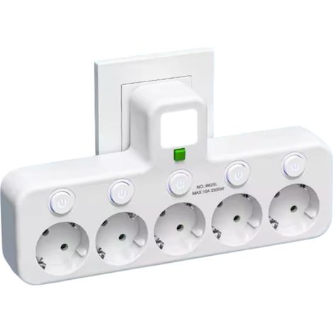 Multiprise Murale 5 Prises EU, Interrupteurs Individuels, Fixation Murale, Indicateurs LED, Blanc (1/5)