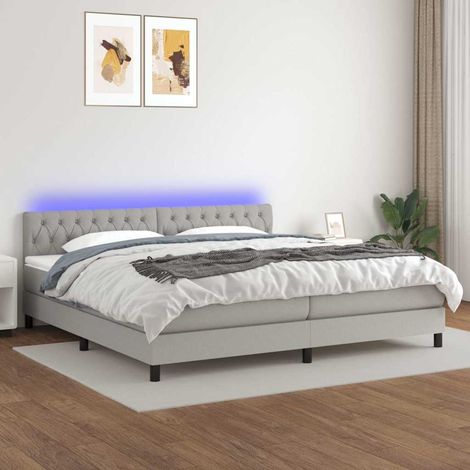 Cama box spring con colchón tela y LED gris claro 200x200 cm (1/5)