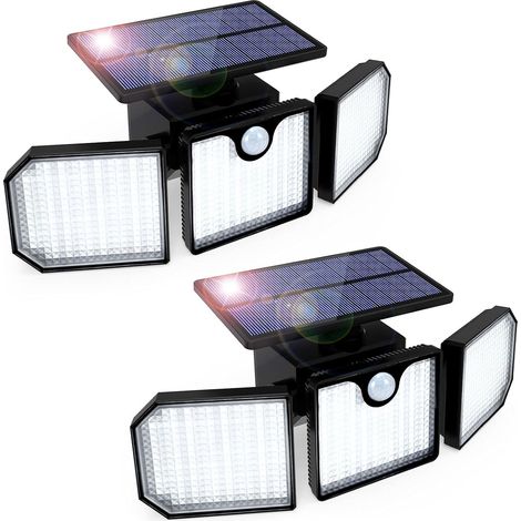 Lampe Solaire Extérieur Détecteur de Mouvement 3 Têtes - Spot Mural Étanche pour Garage Jardin (2 pcs) (1/5)