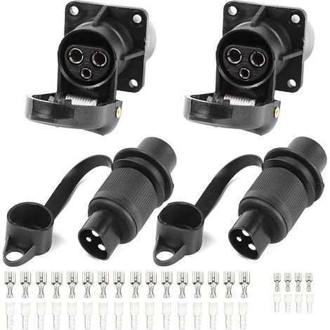 2 pièces Fiche Remorque 3broches 12v 24v et 2 pièces Prise Remorque 3broches,Fiche Attelage 3 pin Mâle pour Agricole Véhicule,Voiture Porte-vélo,Prise d'attelage,Prise 3 plots Agricole (1/5)
