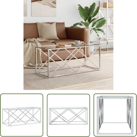 The Living Store Table basse 110x45x45 cm acier inoxydable et verre - Table Basse - Meuble Salon - Table D'appoint - Table Ronde - Design Moderne (1/5)