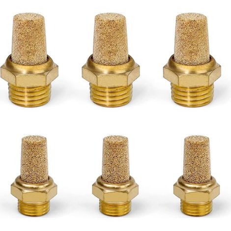 Silent Pneumatic Distributor - 3 Pieces 1/4" and 3 Pieces 1/8" Pneumatic Silencers, Male Thread Brass Noise Reducer Connector (1/5)