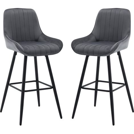 WOLTU Juego de 2 Taburetes de Bar de Cocina de Terciopelo con reposabrazos tapizado con Asiento Terciopelo Taburetes para Cocina Restaurante Pub Gris Oscuro A (1/5)