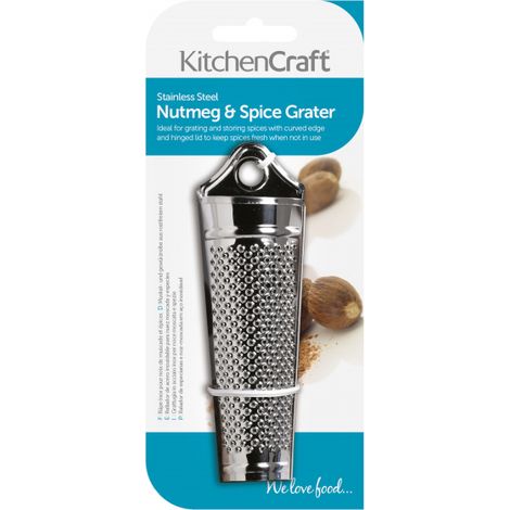 KitchenCraft - Küchenreibe de mit Behälter, Muskatnuss und Gewürzen, Edelstahl, Farbe Silber