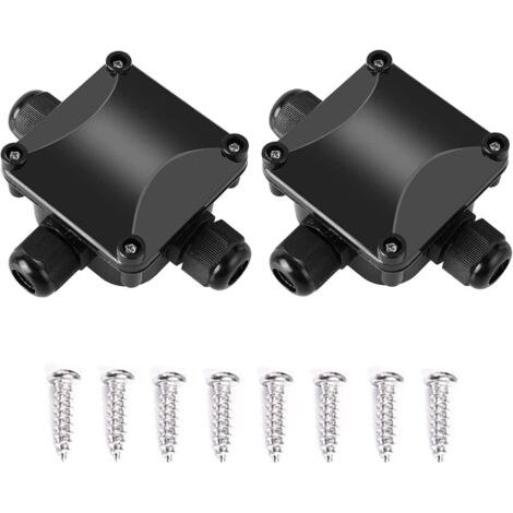 Sollbry IP68 Boîte de Connexion Electrique Imperméable Connecteur de Câble 3 Voies Connecteurs Boîte Plastique Boîtier de Raccordement Électrique Ensemble 2 Pièces Convient à Câble 5 à 10mm Noir avec