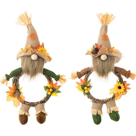 Guirlande Automne - Guirlande En Rotin Et Tissu Avec Nain Décoratif - Pour Porte D'Entrée Mur Cheminée Fenêtre - 40 x 24 cm - 2 Pièces (1/5)