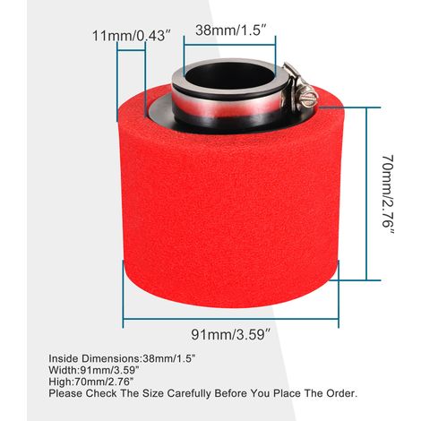Sponge air filter, suitable for off-road motorcycles and ATVs, red: 38mm (1/4)