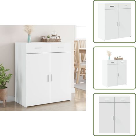 The Living Store Buffet blanc 80x42,5x93 cm bois d'ingénierie - Buffet - Meuble De Rangement - Armoire - Commode - Mobilier (1/5)
