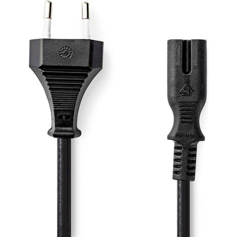 Cable Alimentación Euro Masculino IEC-320-C7 Recto Recto Niquelado 2.00 m Plano PVC Negro Label (1/3)