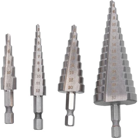 4 Mèches étagées en acier rapide robuste, cannelure droite hexagonale, pour perçage et alésage - Lot de 4 (1/5)