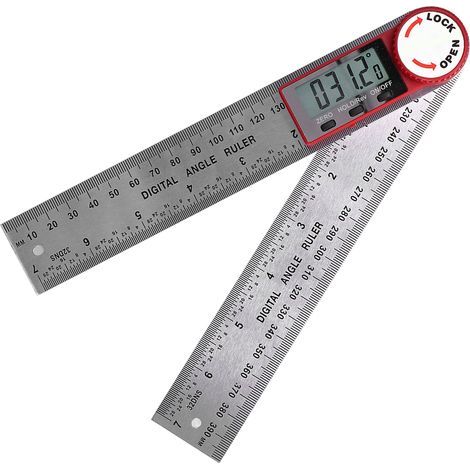 Rapporteur d'angle numérique 360° avec écran digital, règle de mesure électronique portable en acier inoxydable durable pour menuiserie, 200mm (1/5)
