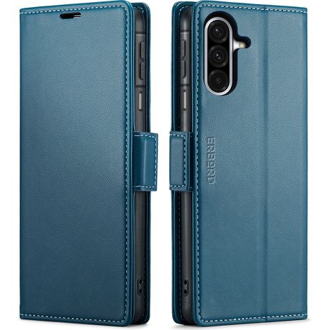 Funda para Samsung Galaxy A17 5G, tipo cartera con tapa, diseño brillante de lichi, color azul. (1/5)