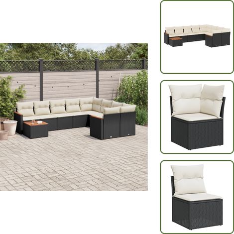 Salon de jardin 10 pcs avec coussins noir résine tressée - Ensemble Salon De Jardin - Mobilier Extérieur - Jardin Design - Chaise Lounge - Set Salon (1/5)