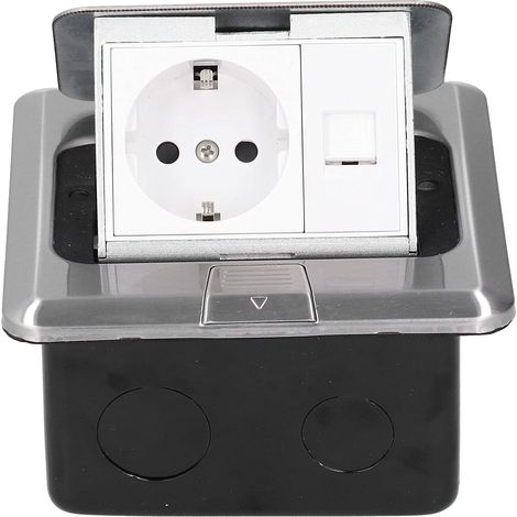 Prise de sol intérieur, prise encastrée imperméable pour cuisine, prise de sol rétractable, 1 prise + 1 Ethernet, pour installation au sol, îlot de cuisine, bureau, terrasse travail (1/5)