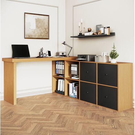 Schreibtisch drehbar mit 4 Schubladen 8 Fächern MDF OKMYHOME (1/5)
