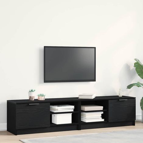 Meuble TV 2 pcs-Banc TV-Meuble Télé Chêne noir 80 x 35 x 36,5 cm Bois d'ingénierie (1/5)