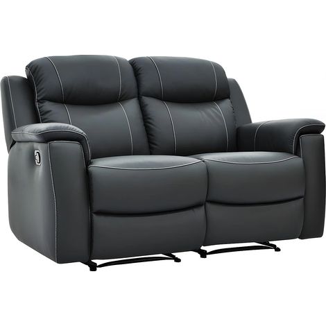 Vente-Unique – Canapé 2 places relax en cuir de vachette – Gris anthracite – Mécanisme relax manuel – Confort d'assise équilibré – Charge maximale 240 kg (1/4)