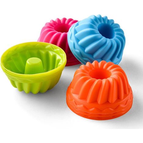 Lot de 12 caissettes à cupcakes en silicone, résistantes à la chaleur et sans BPA, réutilisables, 4 couleurs : vert, orange, rose et bleu (1/5)