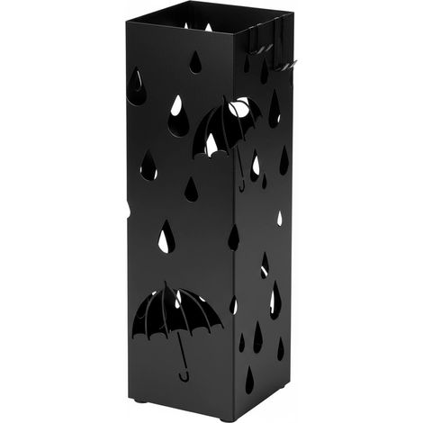 Portaombrelli In Acciaio Zincato Con Base Antiscivolo Vaschetta Scolapioggia E 2 Ganci Removibili Design Moderno Per Ingresso Casa E Ufficio 49 X 15.5 X 15.5 Cm Nero (1/5)