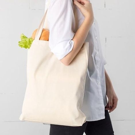 Semplice borsa in tela 38 x 42 cm, borsa tote in cotone con due manici lunghi, borsa per la spesa (nera) (1/5)
