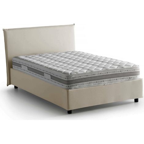 Talamo Italia Quadratisches und halbes Bett Chicca, Containerbett mit Stoffbespannung, 100% Made in Italy, Frontöffnung, inklusive Matratze 120x200 cm, Beige