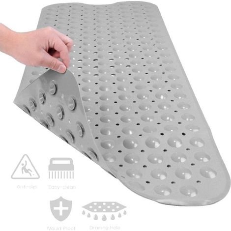 Tapis de Baignoire Antidérapant, 100 x 40 cm Tapis de Douche,Extra Long Tapis de Bain Lavable en Machine,Tapis de Bain Anti Glisse avec Ventouse Matériel de PVC(Gris) (1/5)