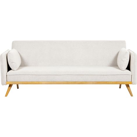 Sofá cama de tela tradicional 3 plazas construcción de madera de pino reposabrazos patas convertible blanco crema Asaa