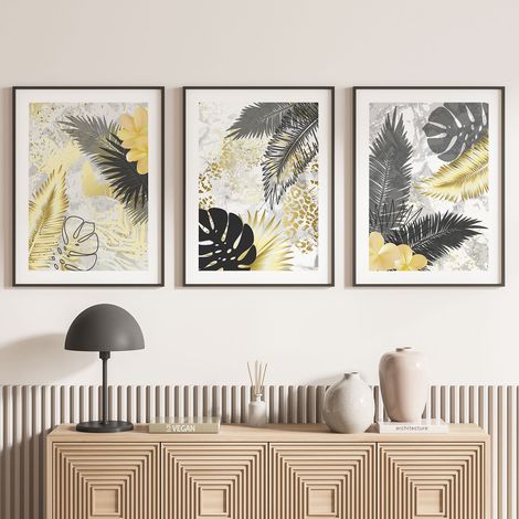 Lot de 3 Affiches / Posters Triptyque - Feuilles de palmiers - 3 Affiches - 70x100 cm (Cadres non fournis) - Photo pleine page (1/5)