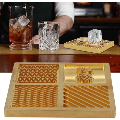 DIY-Eiswürfelform aus Messing, quadratisch, für Whiskey-, Bourbon-Cocktails und andere Cocktails, 10 x 10 cm. Modernes Barzubehör. (1/5)