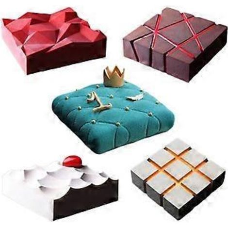 Moule à gâteau mousse carré 3D, résistant à la chaleur, en silicone de qualité alimentaire, idéal pour la cuisson de gâteaux élégants, démoulage facile, antiadhésif, 19,5 cm x 18,5 cm x 6 cm. (1/5)