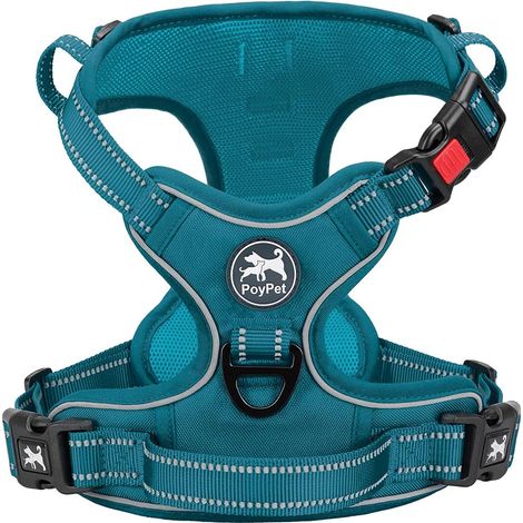 Harnais pour Chien sans Pull - Réfléchissant - Gilet pour Chien - Réglable Et Doux - avec Poignée Easy Control - pour Petits Et Grands Chiens (Bleu Sarcelle,Size, S) (1/5)