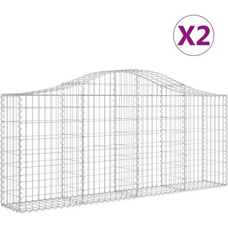 Set 2 cestini per gabbioni recinzione a gabbia muro di contenimento ad arco 200 x 30 x 80/100 cm ferro zincato Argento 020041343