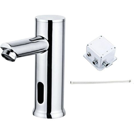 1 Robinet sans contact, détection infrarouge, laiton massif, finition PVD argentée, pour salle de bain et cuisine (1/5)