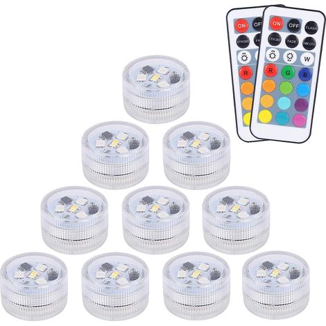 10 pcs Mini Lumières LED Submersible, ALED LIGHT Lampe sous-Marines Étanche RGB Multicolore Bougies LED Éclairage avec 2 Télécommandes pour Piscine Étang Aquarium Vase Décoration Halloween Noël [Class (1/5)