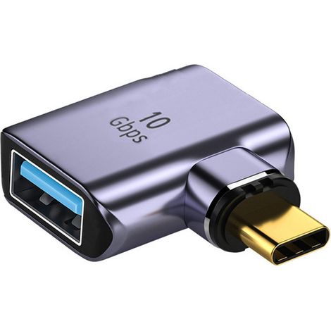 Magnetischer Anschluss, 10 Gbit/s, Typ-C-Stecker auf USB 3.0-Buchse, 90 Grad links-rechts-Winkel-OTG-Datenadapter für Laptop-Telefon